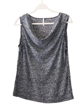 PASSPORTS Sleeveless Black White Top Cowl Neckline Layer Piece Large